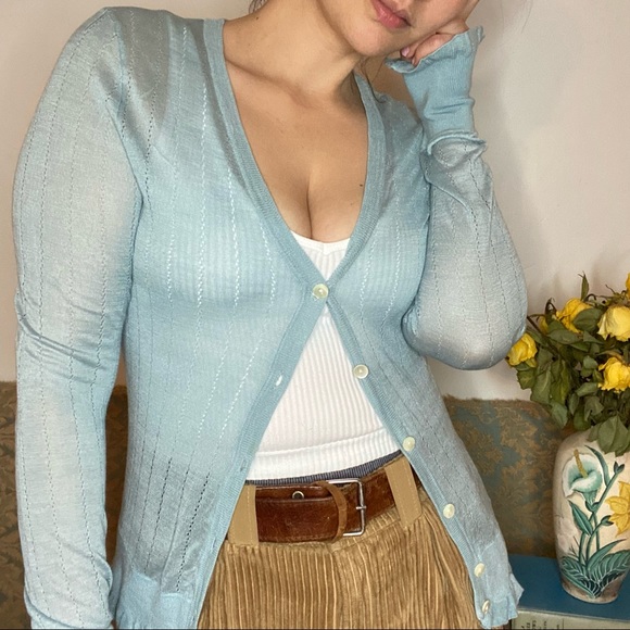 Club Monaco pastel blue silk cardigan - Picture 4 of 4